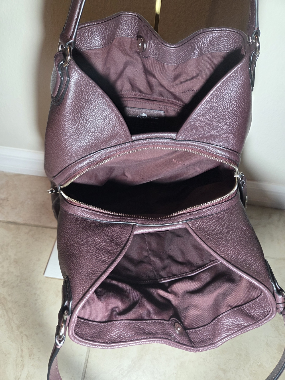 Coach Oxblood Patchwork Floral Print Edie Turn Lock Leather/Suede Shoulder Bag - Picture 6 of 8